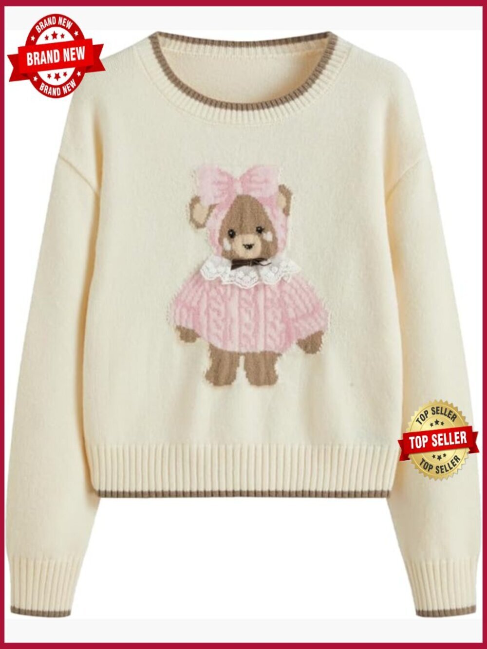 Bear Graphic Crewneck Pullover Sweater - Oversized Cozy Knit